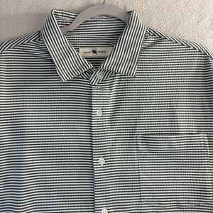 Onward Reserve Seersucker Button Shirt Men L Green Striped Drift Stretch Preppy
